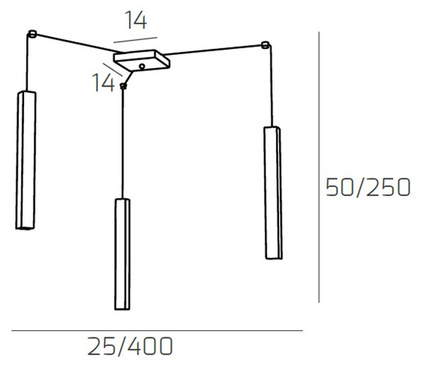 Sospensione Moderna Square Tube Metallo Marrone 3 Luci Gu10