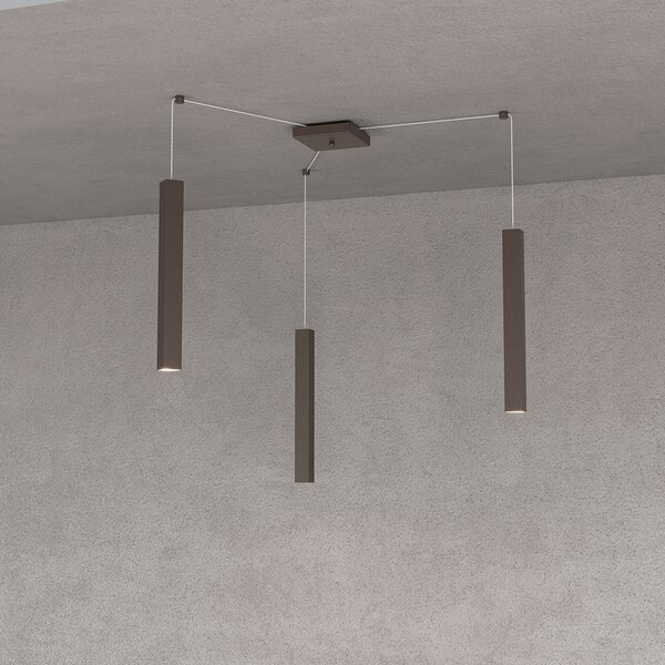 Sospensione Moderna Square Tube Metallo Marrone 3 Luci Gu10