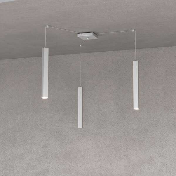 Sospensione Moderna Square Tube Metallo Grigio 3 Luci Gu10