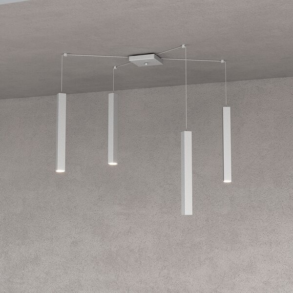 Sospensione Moderna Square Tube Metallo Grigio 4 Luci Gu10