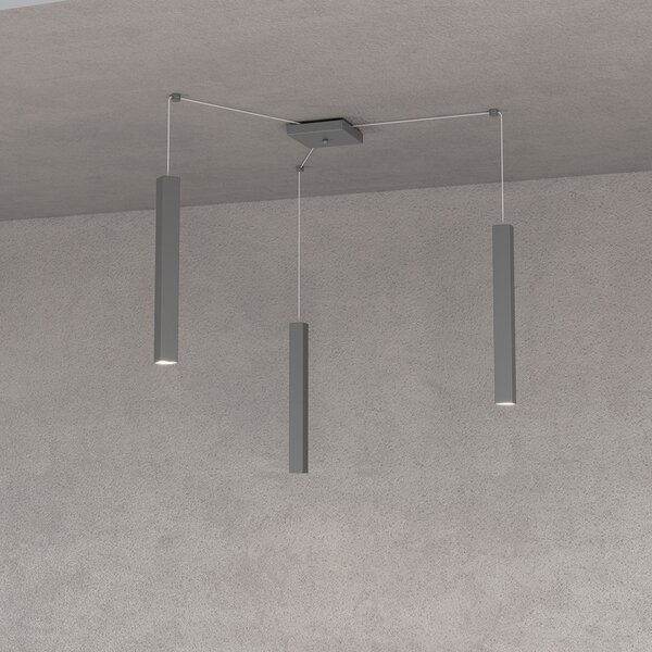 Sospensione Moderna Square Tube Metallo Grigio Antracite 3 Luci Gu10