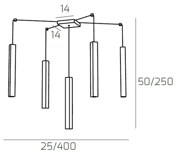 Sospensione Moderna Square Tube Metallo Bianco 5 Luci Gu10