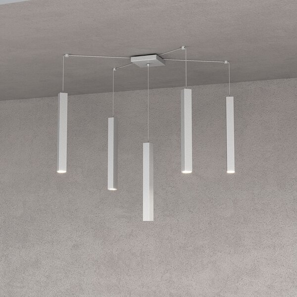 Sospensione Moderna Square Tube Metallo Grigio 5 Luci Gu10