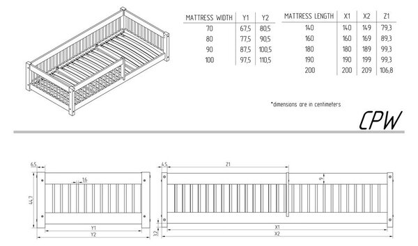 Letto per bambini in legno di pino in colore naturale 70x140 cm Mila CPW - Adeko