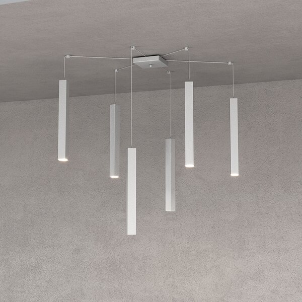 Sospensione Moderna Square Tube Metallo Grigio 6 Luci Gu10