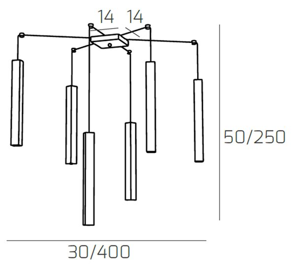Sospensione Moderna Square Tube Metallo Marrone 6 Luci Gu10