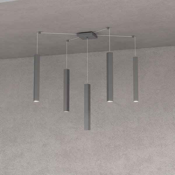 Sospensione Moderna Square Tube Metallo Grigio Antracite 5 Luci Gu10
