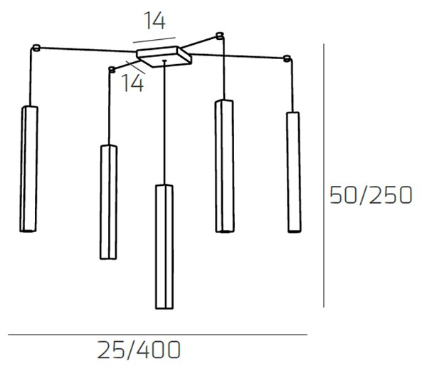 Sospensione Moderna Square Tube Metallo Marrone 5 Luci Gu10