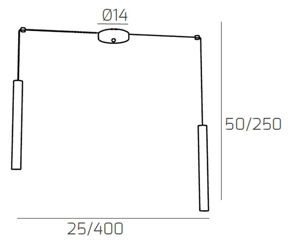 Sospensione Moderna Round Tube Metallo Grigio 2 Luci Gu10