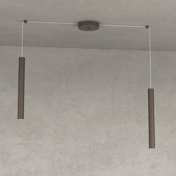 Sospensione Moderna Round Tube Metallo Marrone 2 Luci Gu10