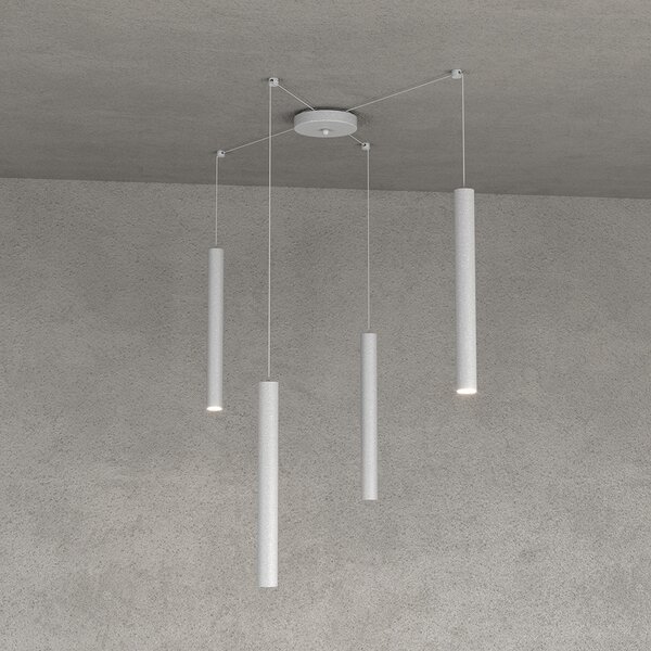 Sospensione Moderna Round Tube Metallo Grigio 4 Luci Gu10
