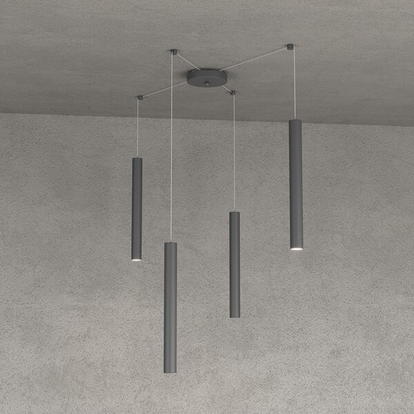 Sospensione Moderna Round Tube Metallo Grigio Antracite 4 Luci Gu10
