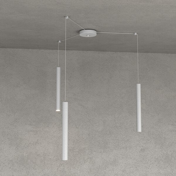 Sospensione Moderna Round Tube Metallo Grigio 3 Luci Gu10
