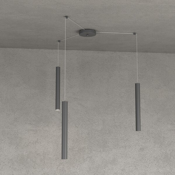 Sospensione Moderna Round Tube Metallo Grigio Antracite 3 Luci Gu10