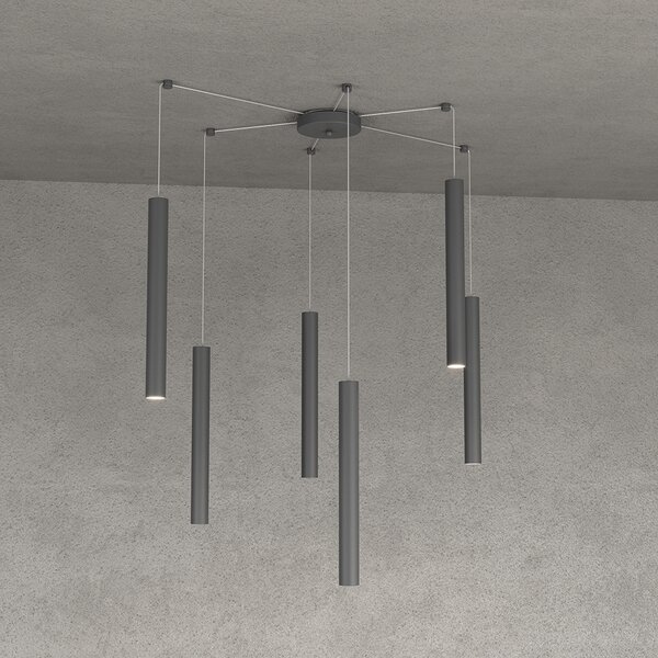 Sospensione Moderna Round Tube Metallo Grigio Antracite 6 Luci Gu10