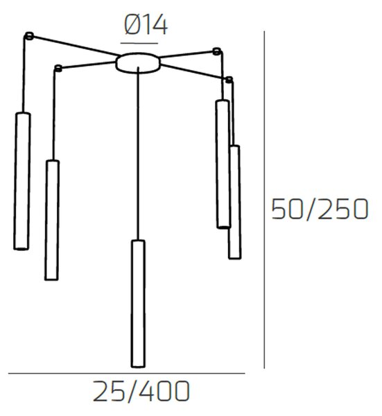 Sospensione Moderna Round Tube Metallo Grigio Antracite 5 Luci Gu10