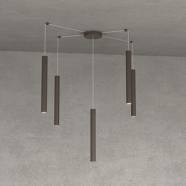 Sospensione Moderna Round Tube Metallo Marrone 5 Luci Gu10