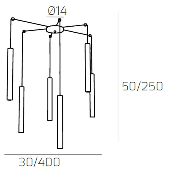 Sospensione Moderna Round Tube Metallo Marrone 6 Luci Gu10