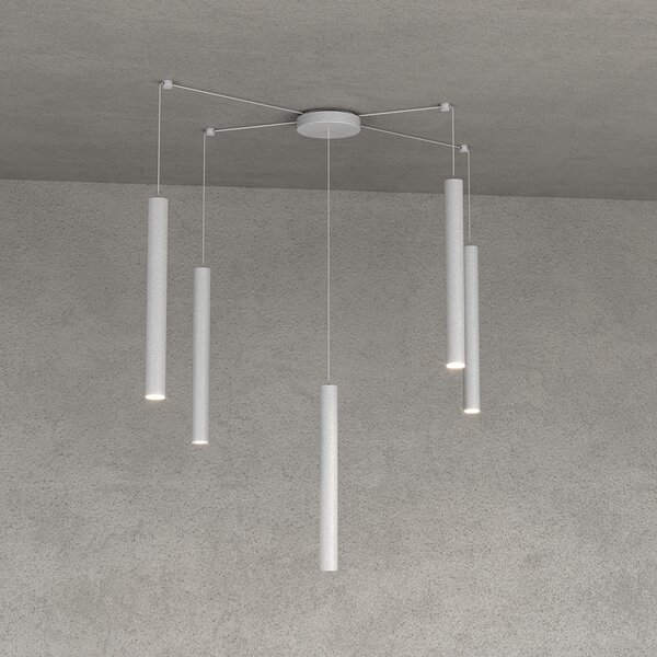 Sospensione Moderna Round Tube Metallo Grigio 5 Luci Gu10