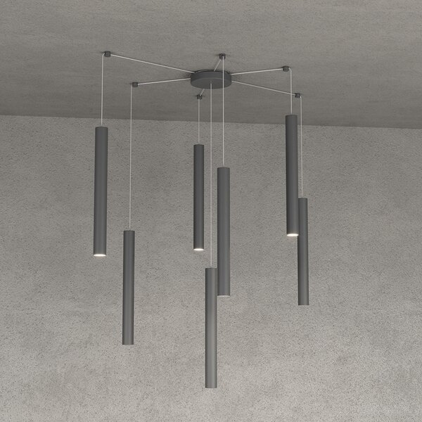 Sospensione Moderna Round Tube Metallo Grigio Antracite 7 Luci Gu10