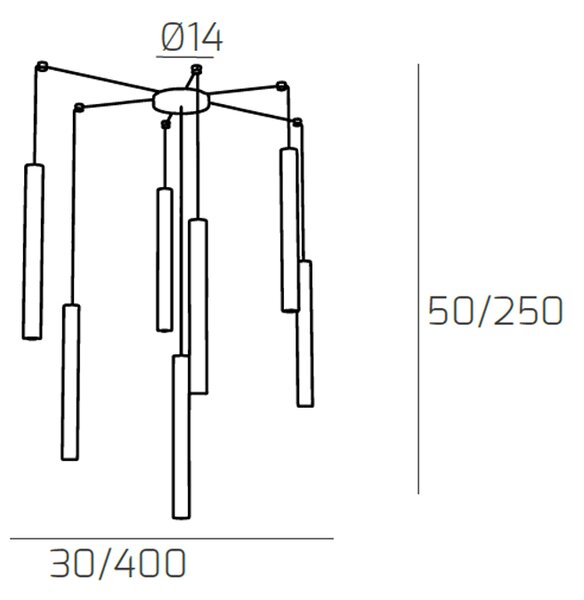 Sospensione Moderna Round Tube Metallo Grigio 7 Luci Gu10