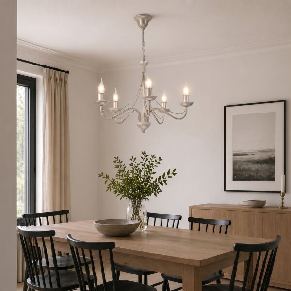 Lampadario a catena ANTON 5xE14/60W/230V bianco patinato