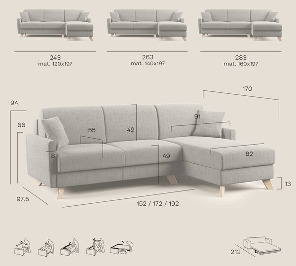 Edgar divano letto angolare in tessuto felis impermeabile T03 verde ac