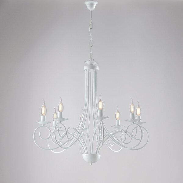 Lampadario Provenzale Candelabro Alma 8 Luci Ferro Battuto Bianco Shabby