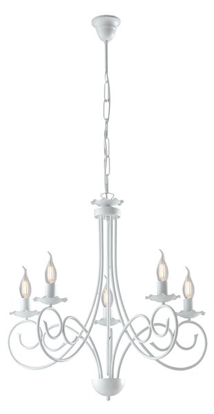 Lampadario Provenzale Candelabro Alma 5 Luci Ferro Battuto Bianco Shabby