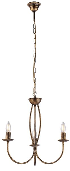 Lampadario Rustico Botte 3 Luci In Ferro Battuto Marrone E Oro