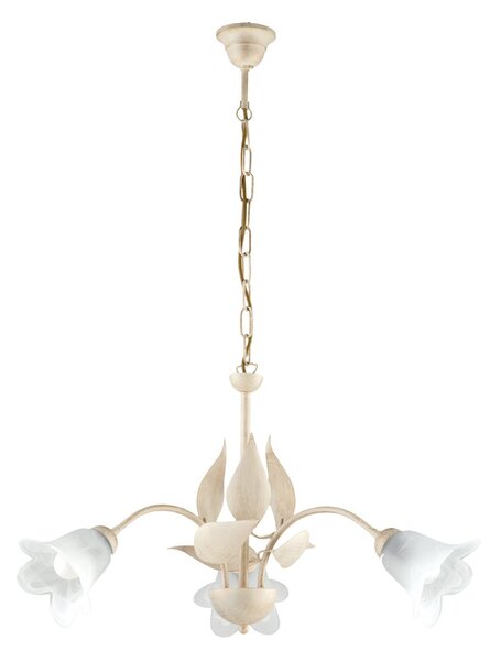 Lampadario 3 Luci Olga Avorio Oro Stile Ferro Battuto Vetro BeLight