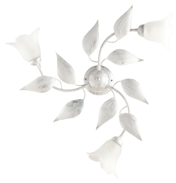 Plafoniera Olga 3 Luci Bianco Argento Ferro Battuto Vetro BeLight