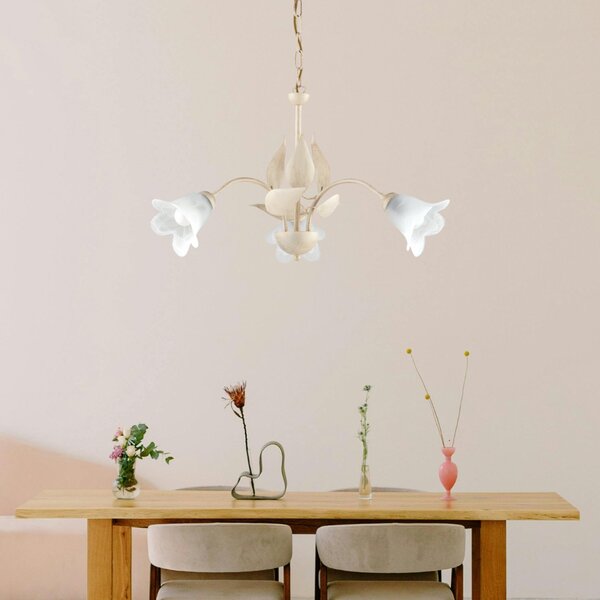 Lampadario 3 Luci Olga Avorio Oro Stile Ferro Battuto Vetro BeLight