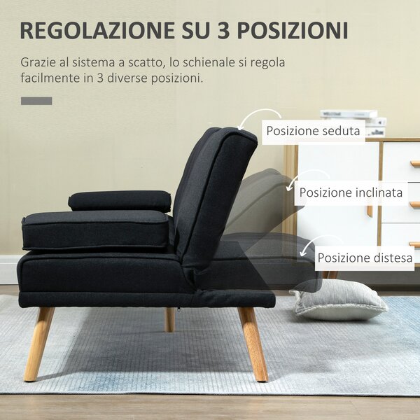 HOMCOM Divano Letto 3 Posti Reclinabile con Rivestimento Effetto Lino e Tavolino a Ribalta, Grigio