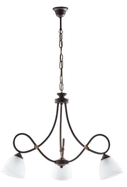 Lampadario 3 Luci Dallas BeLight Ferro Battuto Nero e Ruggine Vetro Bianco