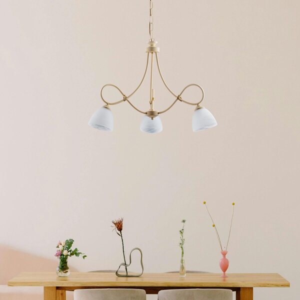 Lampadario 3 Luci BeLight Collezione Dallas Ferro Battuto Avorio e Vetro Bianco