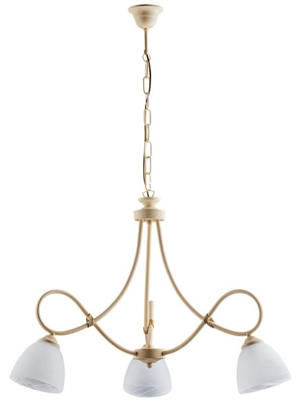 Lampadario 3 Luci BeLight Collezione Dallas Ferro Battuto Avorio e Vetro Bianco