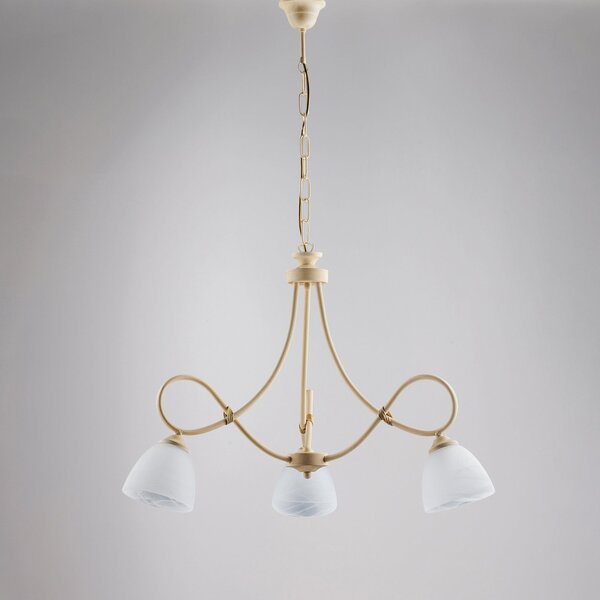 Lampadario 3 Luci BeLight Collezione Dallas Ferro Battuto Avorio e Vetro Bianco
