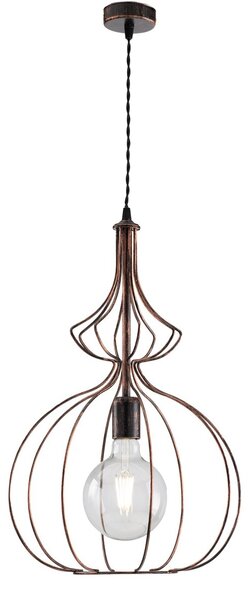 Sospensione Industrial 1 Luce Olimpia Gabbia Ferro Laccato Nero E Rame 