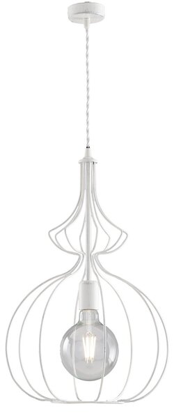 Sospensione Industrial 1Luce Olimpia Gabbia Ferro Laccato Bianco E Argento