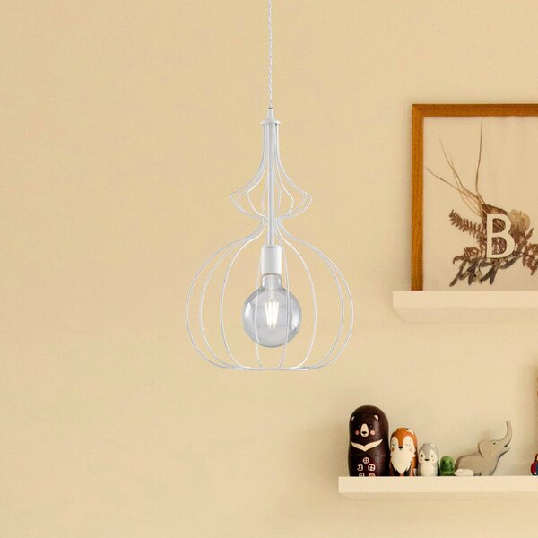 Sospensione Industrial 1Luce Olimpia Gabbia Ferro Laccato Bianco E Argento