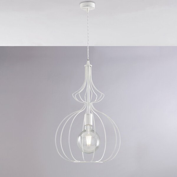 Sospensione Industrial 1Luce Olimpia Gabbia Ferro Laccato Bianco E Argento