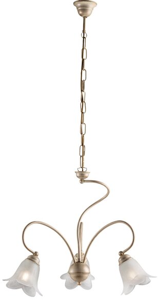 Lampadario 3 Luci Alice Ferro Battuto Avorio E Oro Vetro Bianco 