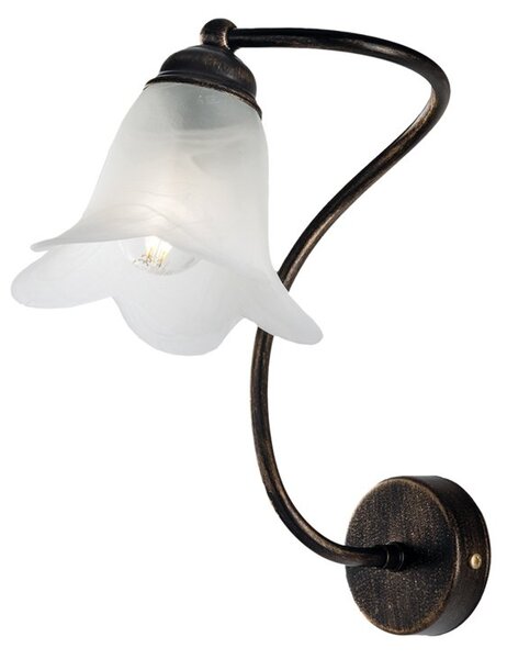 Applique 1 Luce Alice Ferro Battuto Marrone E Oro Vetro Bianco 