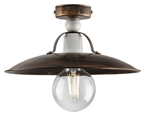 Plafoniera Cantina Stile Industrial 1 Luce Ferro Marrone E Oro