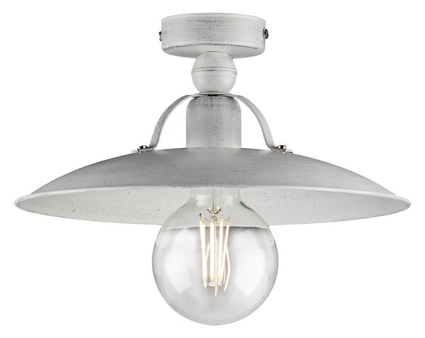 Plafoniera Cantina Stile Industrial 1 Luce Ferro Bianco E Argento