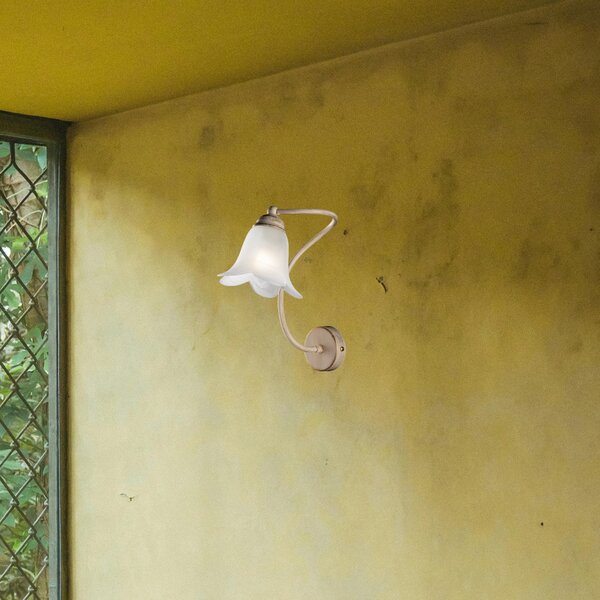 Applique 1 Luce Alice Ferro Battuto Avorio E Oro Vetro Bianco 