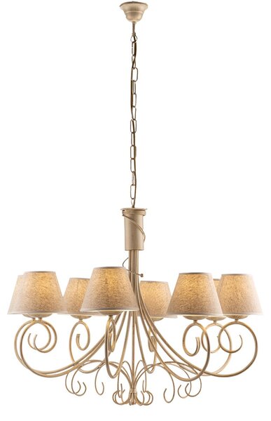 Lampadario 8 Luci Vienna Ferro Avorio E Oro Con Paralumi In Pvc