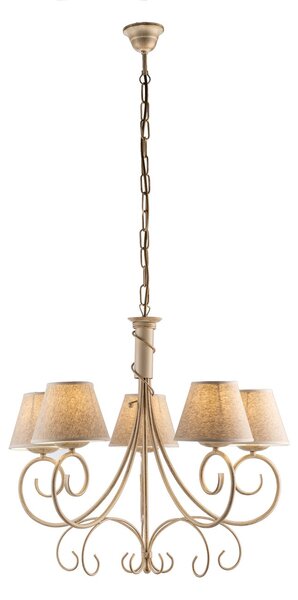 Lampadario 5 Luci Vienna Ferro Avorio E Oro Con Paralumi In Pvc