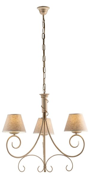 Lampadario 3 Luci Vienna Ferro Avorio E Oro Con Paralumi In Pvc